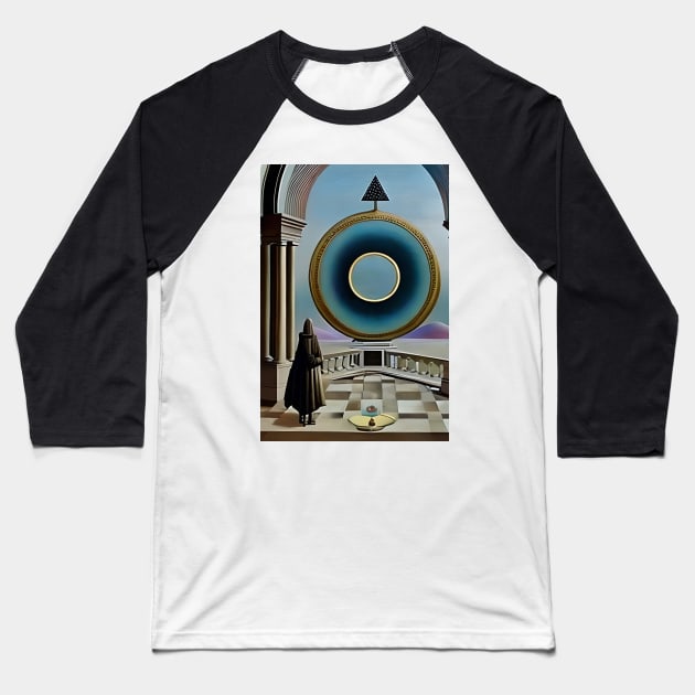 Surrealist painting like digital art of a Wizard in a balcony looking out at the Monad of creation Baseball T-Shirt by hclara23